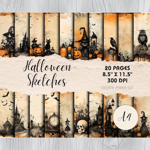 Halloween Theme A4 size Pages, Pack of 20 | Digital Download | Spooky Gothic Designs, Digital Scrapbook Paper Kit, Haunted Junk Journal