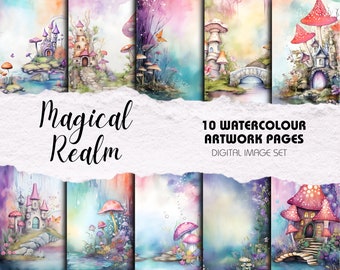 Magical Realm Watercolour Artworks - Pack of 10 | Instant Download | Crafting, Decor, Sublimation, Digital Scrapbook