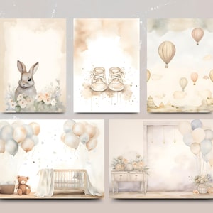 New Baby Neutral A4 15 Watercolour-Style Scrapbook Backgrounds Instant Download Baby Memories, Boy or Girl image 7