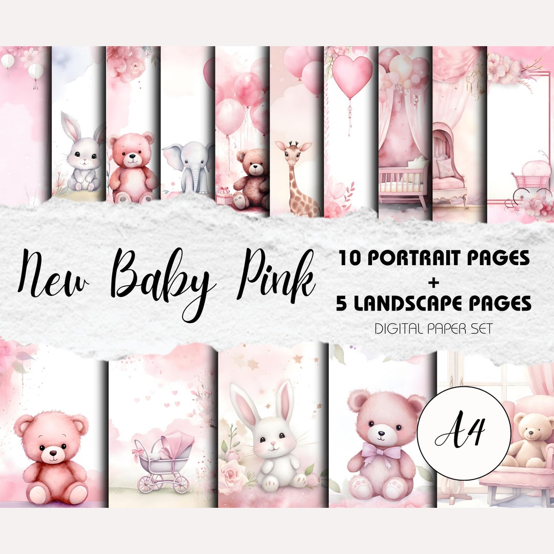 New Baby Pink A4 15 Watercolourstyle Scrapbook Backgrounds Instant