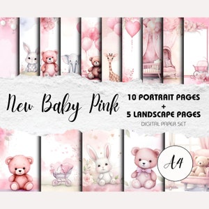 Nouveau format A4 - 15 fonds d'album de style aquarelle rose pâle | Téléchargement instantané | Souvenirs de petite fille