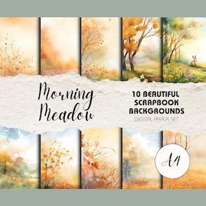 10 achtergronden op A4-formaat - weidelandschap | Direct downloaden | Achtergronden voor ongewenste dagboeken, afdrukbare papiermodellen, natuurplakboekpagina's