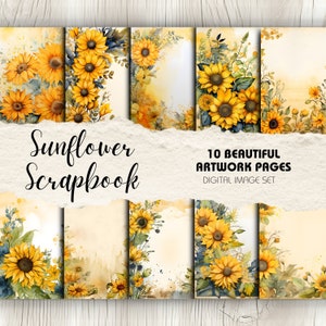 d'arrière-plan de scrapbooking Tournesol - Lot de 10 | Téléchargement instantané | Artisanat, décoration, sublimation, scrapbooking numérique