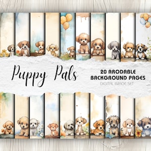 Schattige puppy aquarel plakboekachtergronden - pakket van 20 | Direct downloaden | Knutselen, dagboekschrijven, woondecoratie, digitale scrapbooking