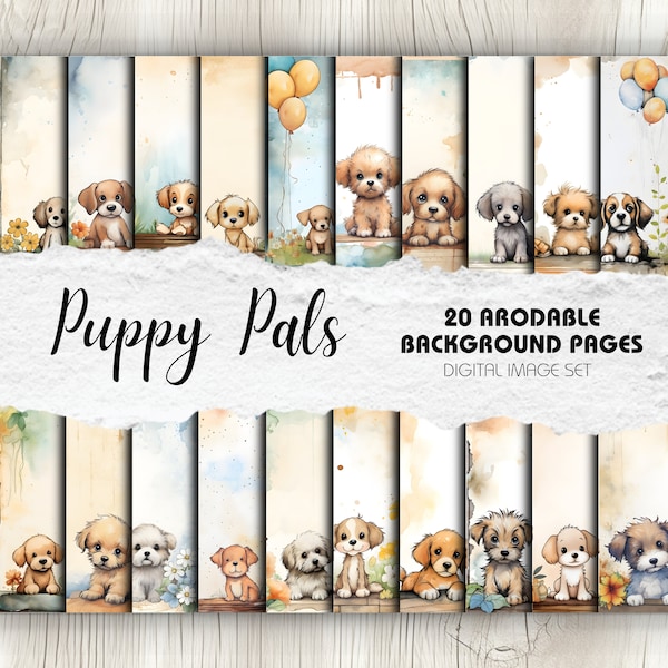 Adorable Puppy Watercolour Scrapbook Backgrounds - Pack of 20 | Instant Download | Crafting, Journaling, Home Decor, Digital Scrapbooking