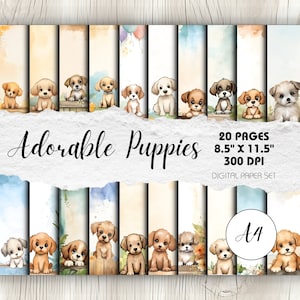 Adorable Puppies - Pack of 20 A4 Size Scrapbook Backgrounds | Instant Download | Crafting, Journaling, Home Decor, Digital Scrapbooking