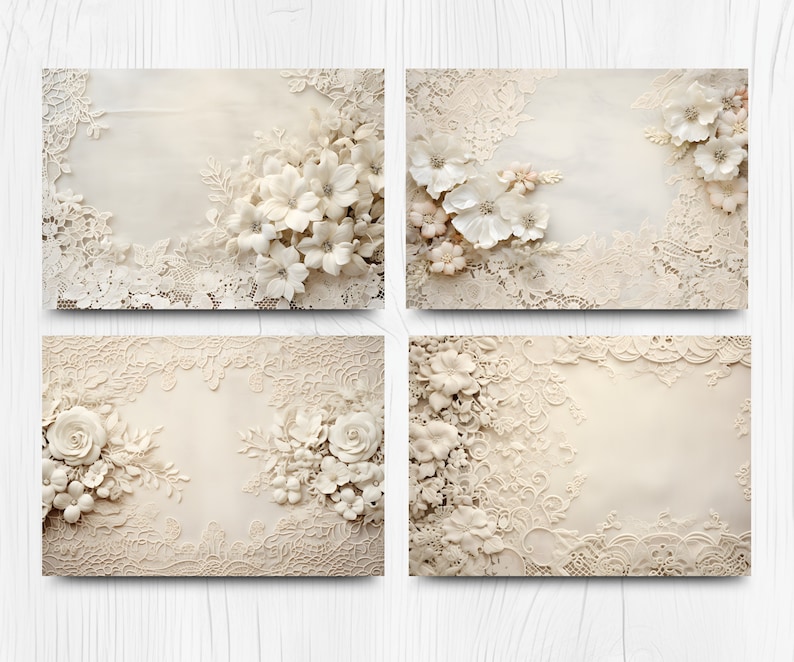 Elegant Ivory Lace and Floral Images 20x A4 Size Instant Download Perfect for Weddings, Baby Showers, Scrapbooking, Paper Crafts image 4