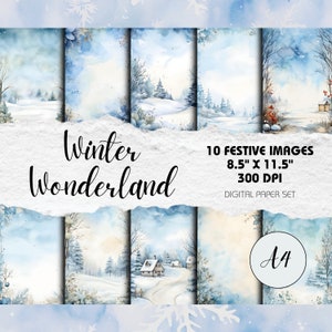 Fonds de scrapbooking Winter Wonderland, 10 pages de format A4 | Téléchargement instantané | Artisanat de Noël, cartes faites à la main, papier imprimable
