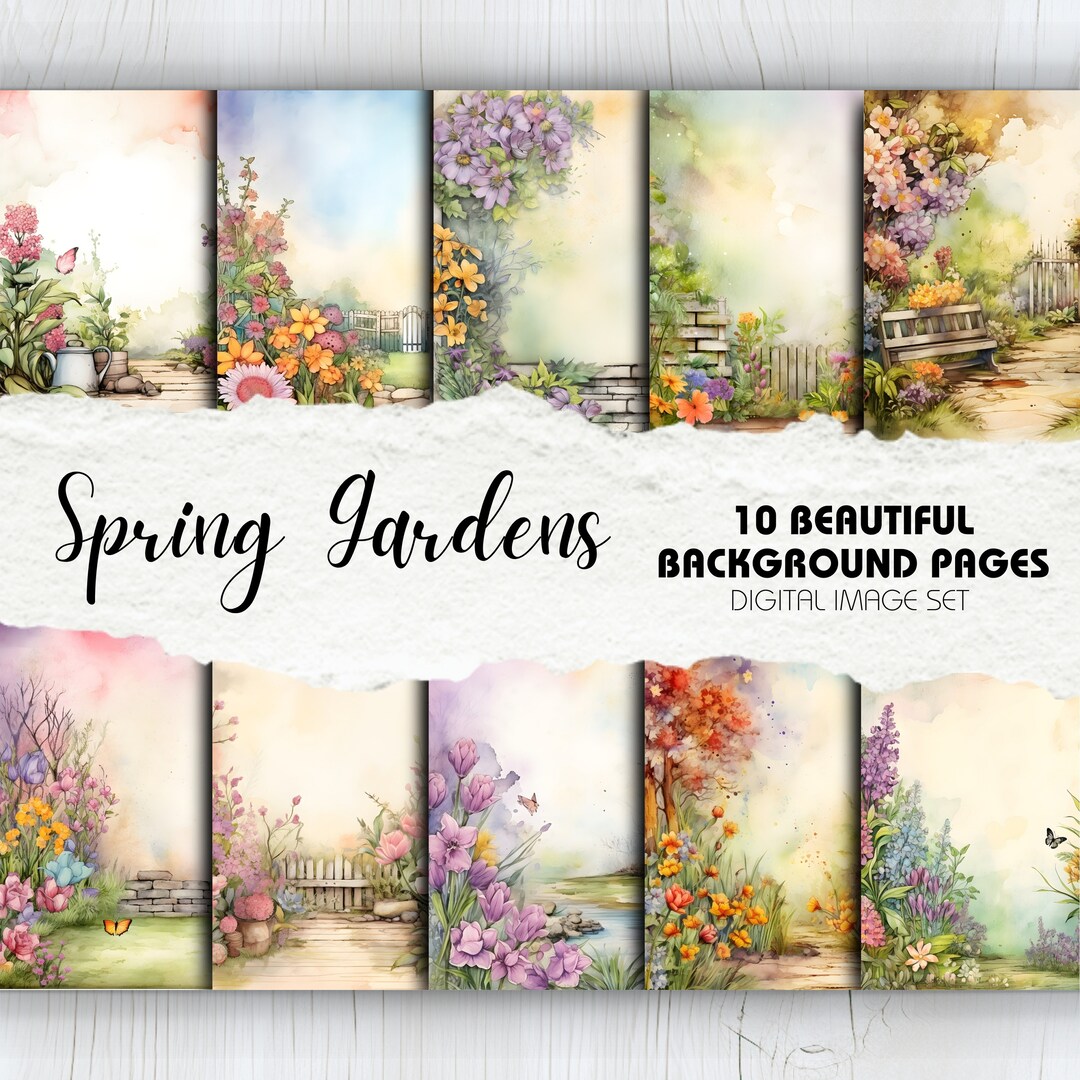Spring Background Texture Scrapbook Spring Gardens Scrapbook Background Pages - Pack of 10 | Instant ...