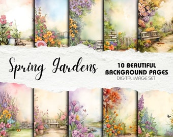 Spring Gardens Scrapbook Background Pages - Pack of 10 | Instant Download | Crafting, Decor, Digital Junk Journal