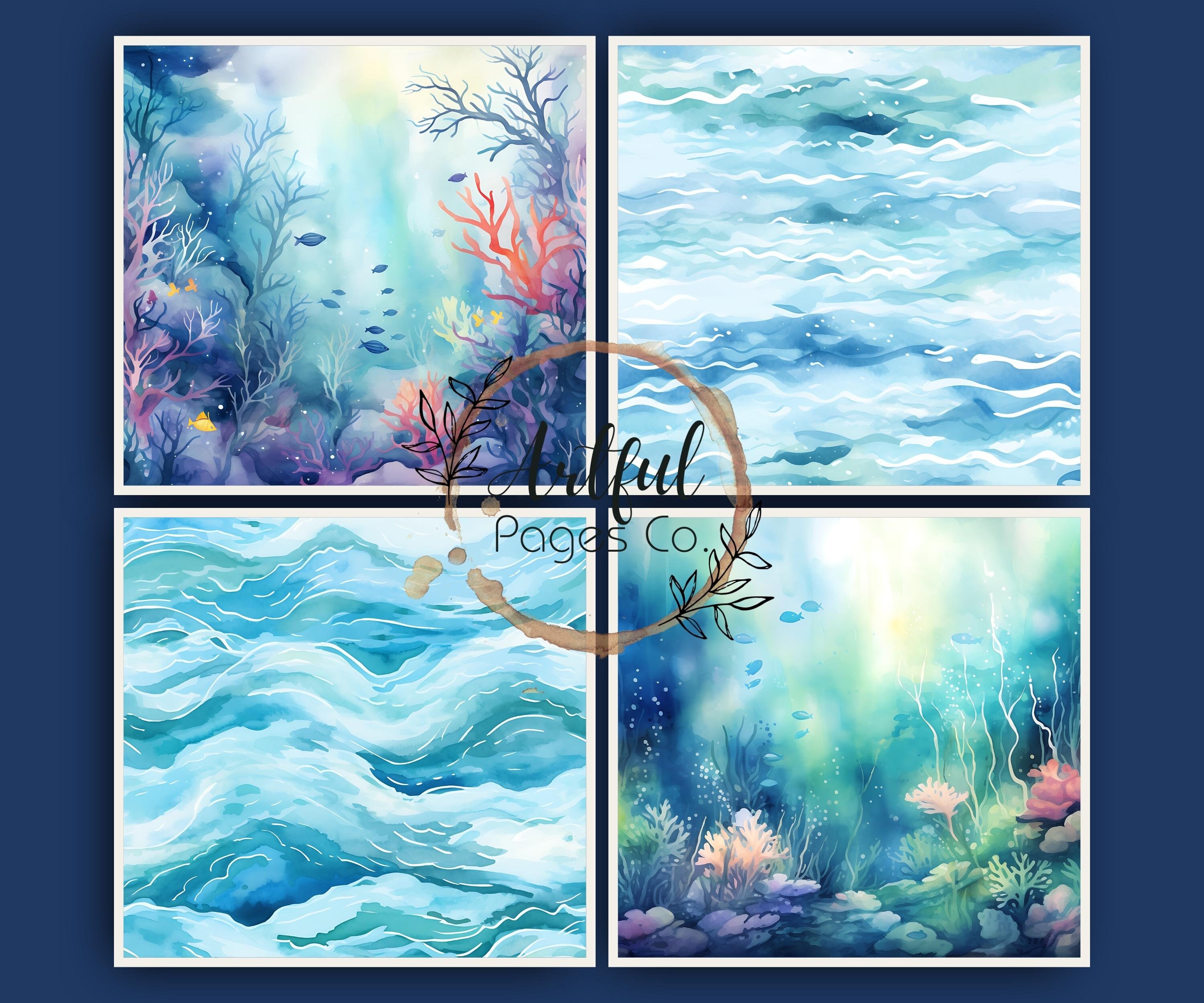 Watercolor Under the Sea Digital Paper: Ocean Waves, Scrapbooking ...