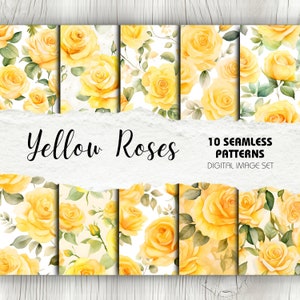 10 padrões sem costura - rosas amarelas | Download instantâneo | Artesanato para o Dia dos Namorados, álbum de recortes digital, cartões feitos à mão, amor, livro de casamento