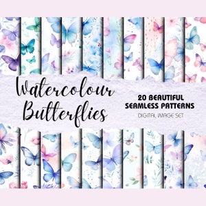 Padrões sem costura de borboletas em aquarela - conjunto de 20 | Download instantâneo | Scrapbooking, sublimação, lixo eletrônico, materiais para artesanato para impressão