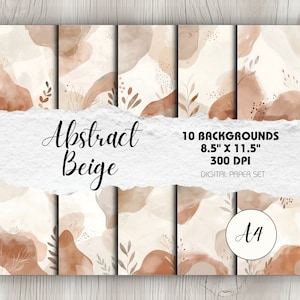 Abstrato Bege - 10 imagens tamanho A4 | Download instantâneo, imprima em casa | Arte de parede em aquarela, planos de fundo, scrapbooking, cartões feitos à mão