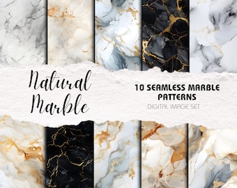 Natural Marble Seamless Patterns - Pack of 10 | Instant Download | Crafting, Decor, Sublimation