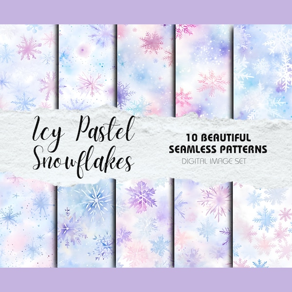 Icy Pastel Snowflakes - 10 Seamless Patterns | Instant Download | Christmas Crafts, Digital Scrapbook, Pink, Purple, Blue