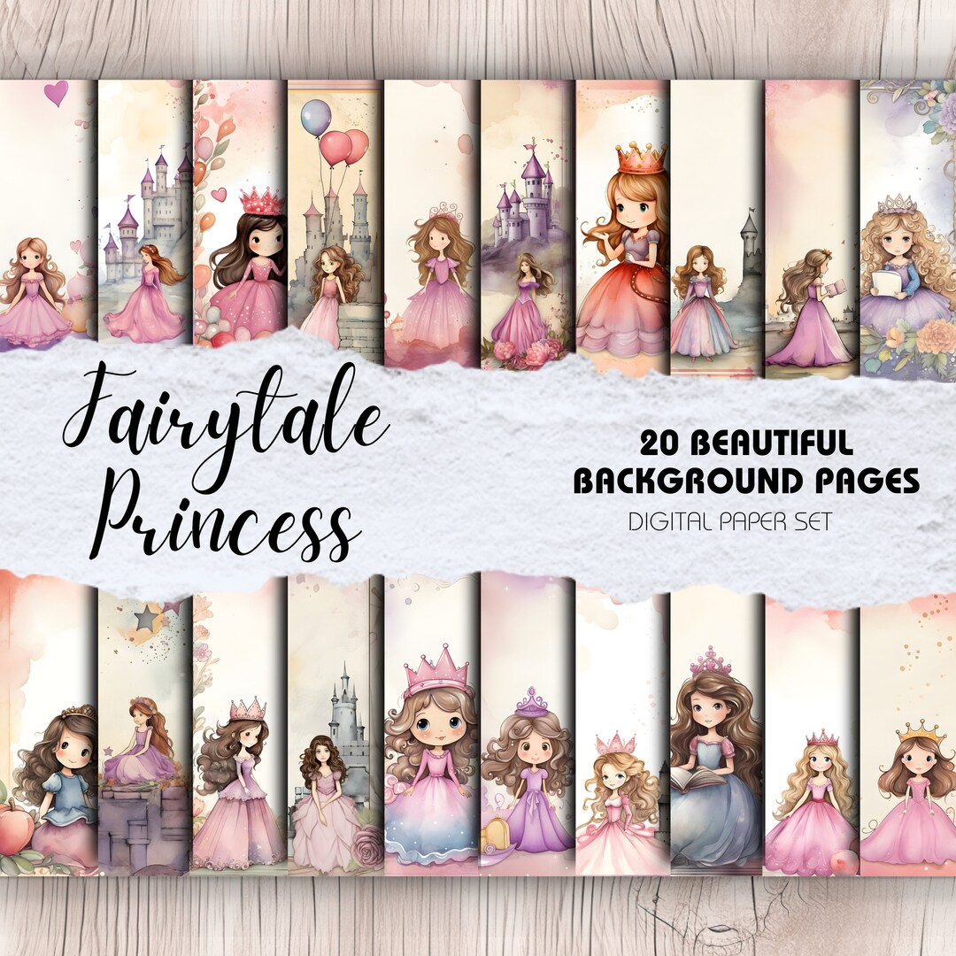 Princess Scrapbook Paper: Watercolor Fairytale Backgrounds (digital ...