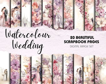 Watercolor Wedding Scrapbook Pages: Blush Pink Floral Designs (Digital Download)