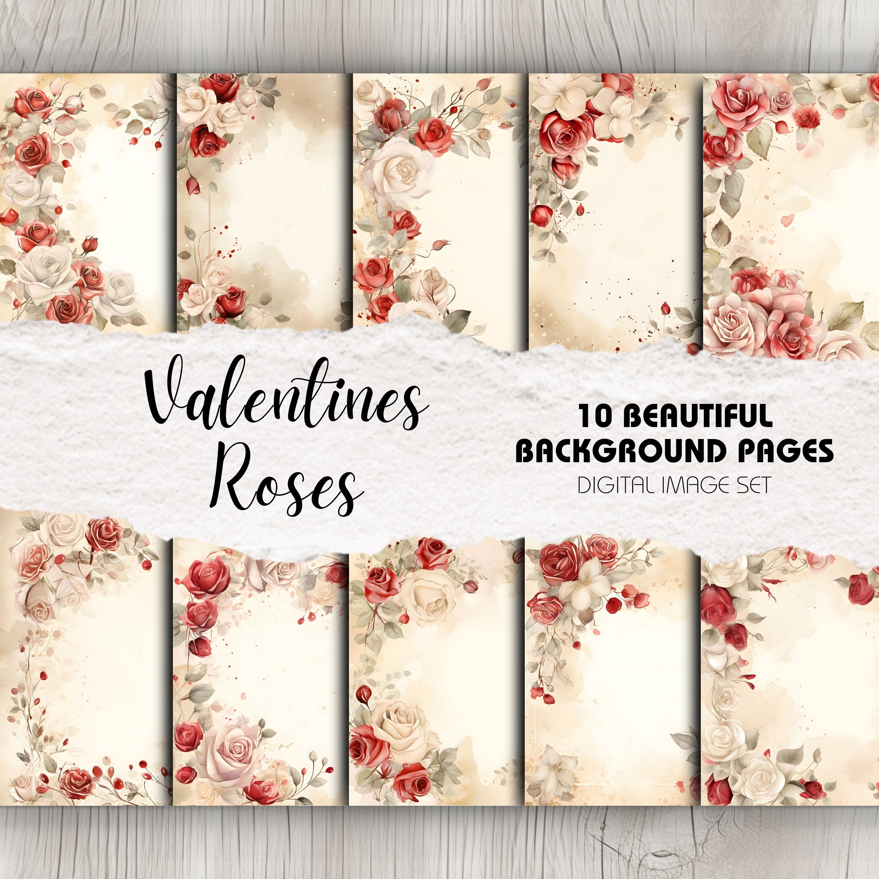 Whaline Valentinstag Musterpapier – 24 Blatt Aquarell-Liebesmotive, Doppelseitig Bedruckt, 15,2x15,2cm
