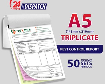 Personalised A5 Triplicate / Pest Control Service Report / 50 Sets per Book
