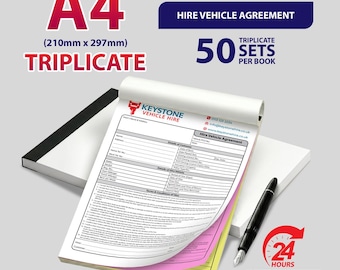 Personalised A4 Triplicate / Hire Vehicle Agreement / 50 Sets per Book
