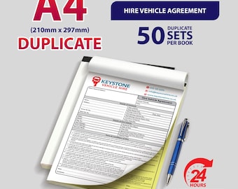 Personalised A4 Duplicate / Hire Vehicle Agreement / 50 Sets per Book