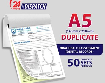 Personalised A5 Duplicate / Oral Health Assesment (Dental Records) / 50 Sets per Book
