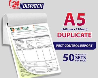 Personalised A5 Duplicate / Pest Control Service Report / 50 Sets per Book