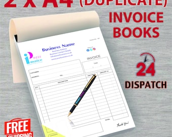 2 X A4 Libros de facturas duplicados personalizados / Libros de recibos / Blocs NCR, 100 juegos duplicados en total