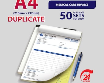 Personalised A4 Duplicate / Medical Care Invoice / 50 Sets per Book