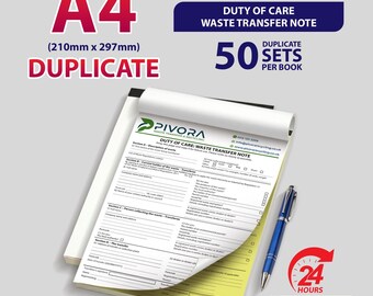Personalised A4 Duplicate / Duty of Care Waste Transfer Note / 50 Sets per Book
