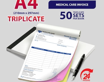 Personalised A4 Triplicate / Medical Care Invoice / 50 Sets per Book