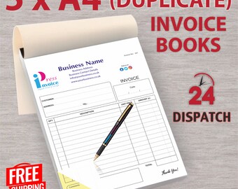 5 X A4 Libros de facturas duplicados personalizados / Libros de recibos / Blocs de notas NCR, 250 juegos duplicados en total