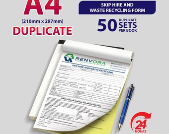 Personalised A4 Duplicate / Skip Hire and Waste Recycling Form / 50 Sets per Book