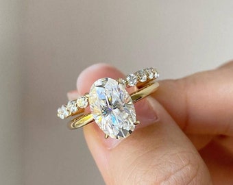 3.50 CT Oval Cut Moissanite Diamond Hidden Halo Engagement Ring Bridal Set Gift For Her 18K Gold Pave Setting Ring Unique Anniversary Gift