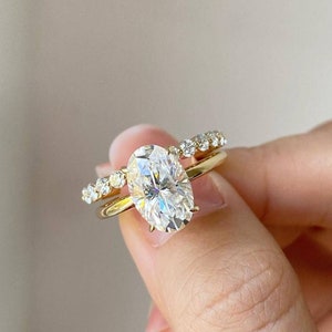 3.50 CT Oval Cut Moissanite Diamond Hidden Halo Engagement Ring Bridal Set Gift For Her 18K Gold Pave Setting Ring Unique Anniversary Gift image 1