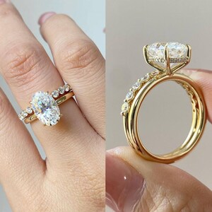 3.50 CT Oval Cut Moissanite Diamond Hidden Halo Engagement Ring Bridal Set Gift For Her 18K Gold Pave Setting Ring Unique Anniversary Gift