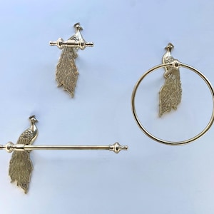 Set di accessori da bagno in ottone laccato lucido, porta carta igienica, anello portasciugamani, gancio da parete, decorazione da bagno a forma di pavone, accessori per il bagno