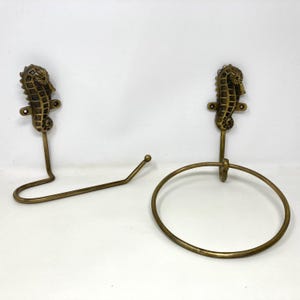 Portasciugamani a forma di cavalluccio marino, porta carta igienica, stile ottone anticato, ferro, design fatto a mano, bagno, cucina, regalo per la nuova casa, porta rotolo di carta igienica