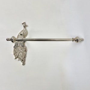 Porta rotolo di carta igienica da bagno in ottone, porta carta igienica a forma di pavone, in ottone massiccio con finitura argento, porta rotolo di carta igienica fatto a mano, patinato