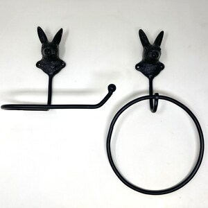 Suporte para rolo de papel higiênico, anel para toalha, coelho, metal, preto, design animal, sólido, banheiro, cozinha, renovação, natureza, acessórios para banheiro pretos