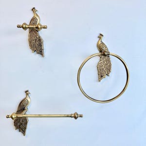 Set di accessori da bagno in ottone anticato, porta carta igienica, anello portasciugamani, gancio da parete, porta rotolo di carta igienica, decorazione da bagno a forma di pavone, accessori per il bagno