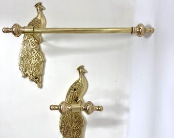 SLIGHT SECONDS Handmade Polished Brass Peacock Toilet Roll Holder - Bathroom Vanity Hook