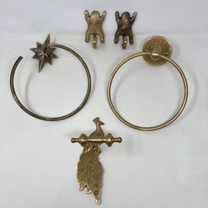 Protótipos de banheiro de latão, anel para toalha de mão, gancho de parede, único, feito à mão, acabamento manual, latão antigo, laqueado brilhante, itens exclusivos