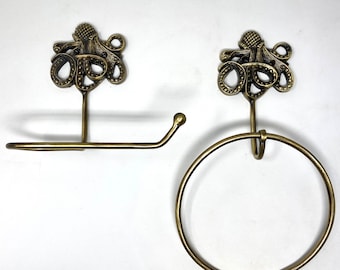 Toilet Roll Holder Hand Towel Ring Bathroom Accessories Antique Iron Octopus Design