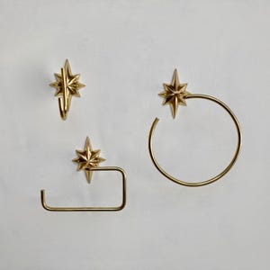 Set di accessori da bagno in ottone lucidato, porta carta igienica a forma di stella, anello portasciugamani, gancio da parete, set da bagno laccato o non laccato fatto a mano