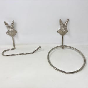 Anel de toalha de metal Suporte de toalha de cozinha Suporte de rolo de papel higiênico Banheiro Lebre Cabeça de coelho Design animal Banheiro Sólido Prata Metal Ferro Casa