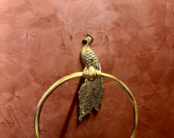 Hand Towel Ring Kitchen Solid Brass With Antique Finish Peacock Bird Design Bathroom