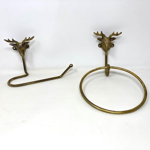 Portasciugamani e carta igienica in ottone antico per il bagno, cervo del bosco, anello per asciugamano da cucina, idee natalizie, cervo fatto a mano, foresta