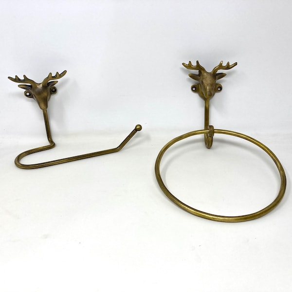 Juego de porta toallas y portarrollos de papel higiénico con aro de latón antiguo en forma de ciervo